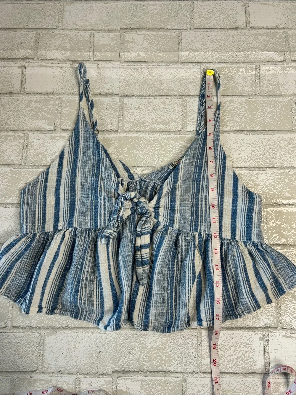 Free People Striped Blue Tie-Front Peplum Cami Top Size Small